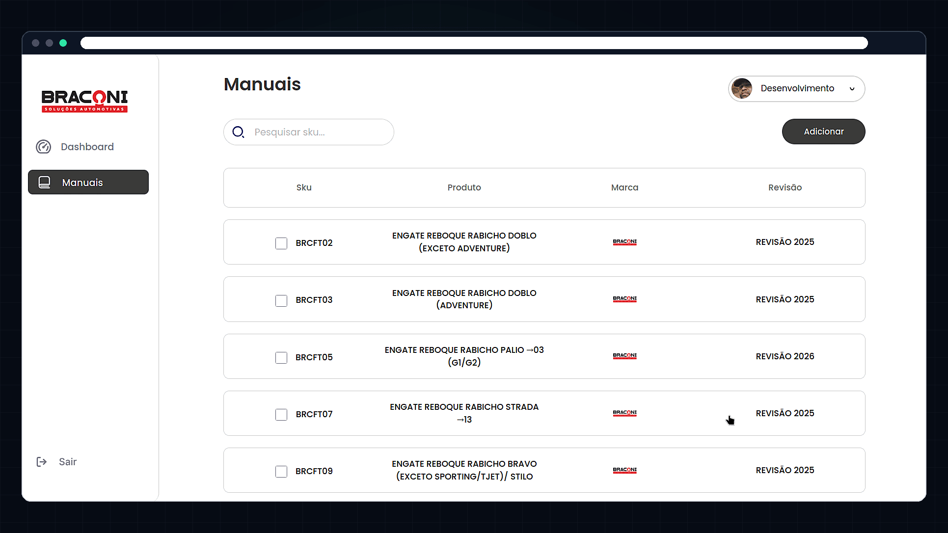 Captura de tela do projeto Braconi — Gerador de Manuais (PWA)