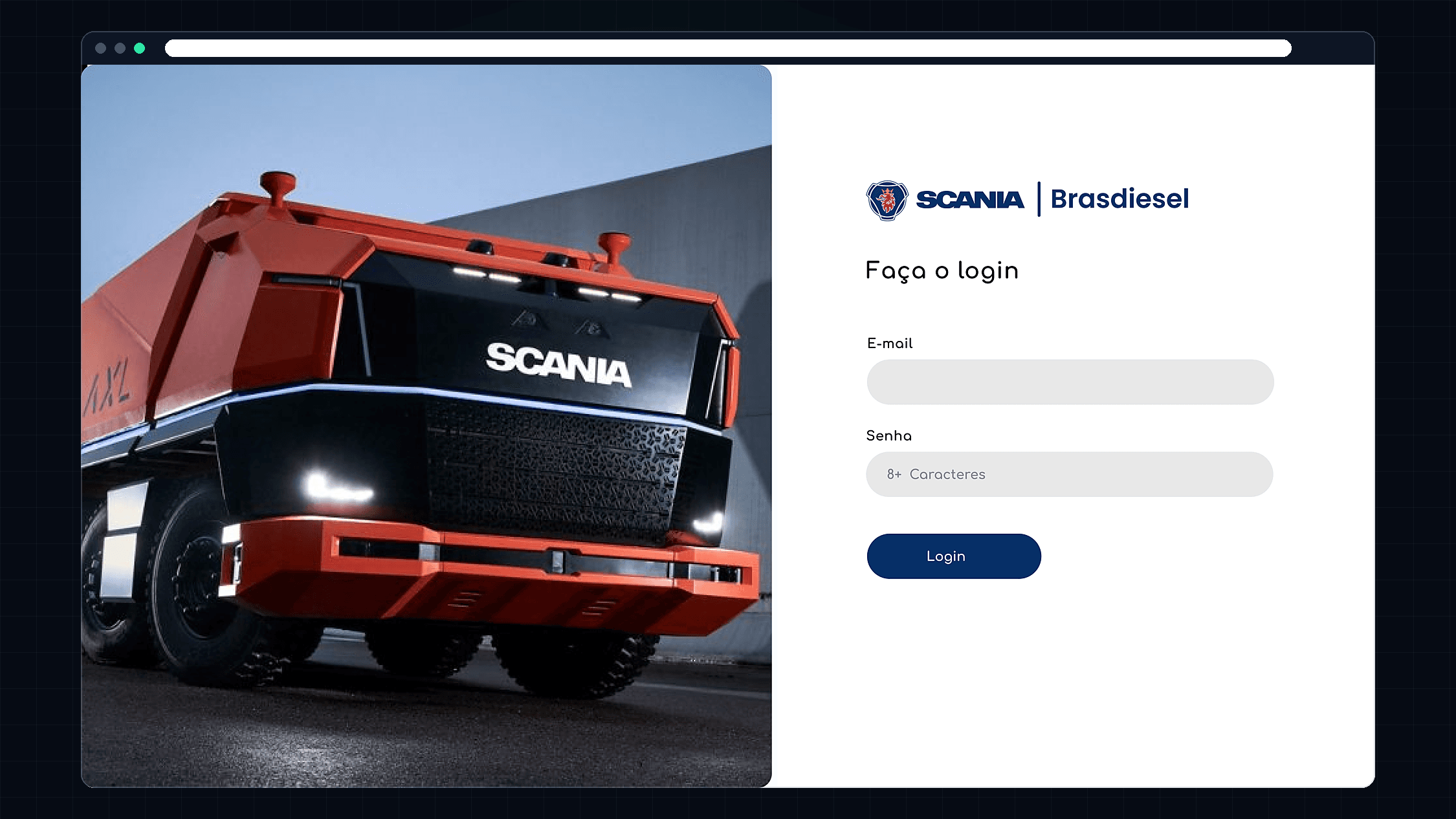 Captura de tela do projeto Scania Brasdiesel — Gestão de Agendamentos