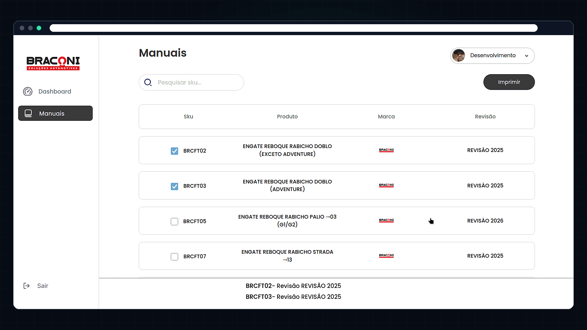 Braconi — Gerador de Manuais (PWA) — tela 1